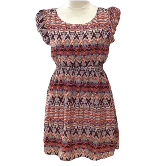 Avocado Cap Sleeve Aztec Pattern Short Sleeve Dress Size 8 - Picture 1 of 5